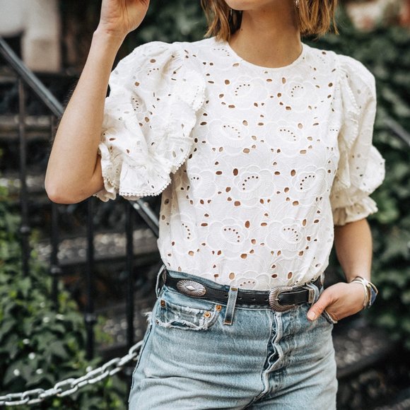 Sezane Tops - Sezane Yaelle Eyelet Blouse, size 0